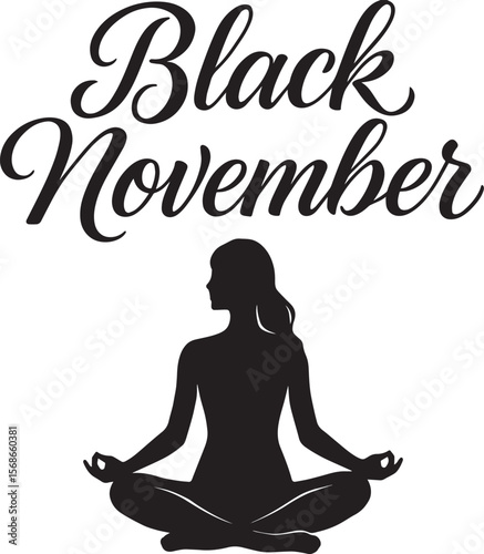 Black November: A peaceful silhouette of a woman meditating