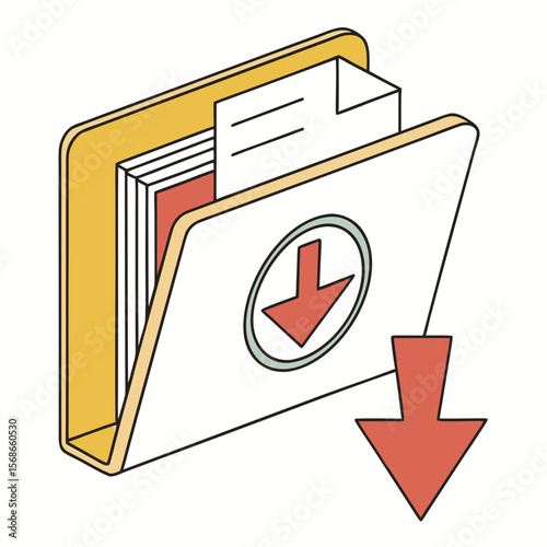 Folder with documents and download arrow paper