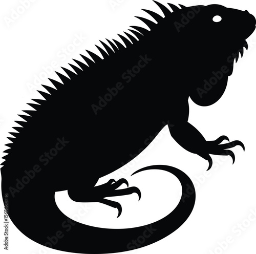 Iguana Silhouette Vector: Black Lizard Reptile Wildlife Icon Illustration

