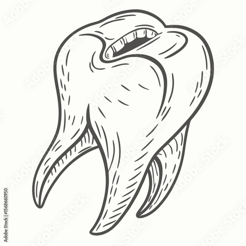 Grinning tooth with roots dental mouth