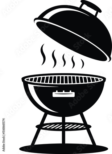 Open BBQ Grill Icon: Minimalist Black and White Barbecue Cookout Vector

