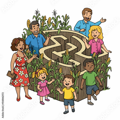 Family enjoying a corn maze autumn activity fun