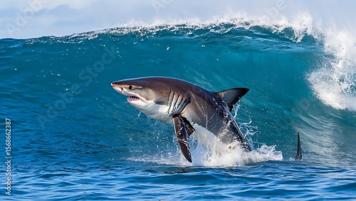 Majestic Great White Shark Leaping from Ocean Wave Breathtaking Wildlife Photography