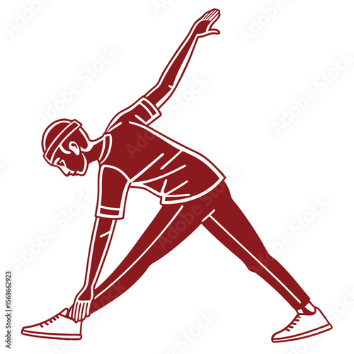 Person in maroon performing triangle pose stretching yoga exercise