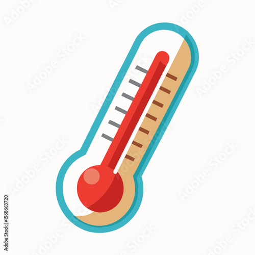 Red liquid thermometer with blue and tan casing medical temperature