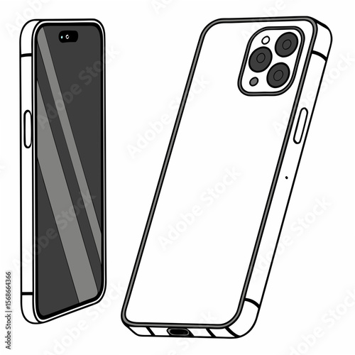 Smartphone front and back views mobile phone technology