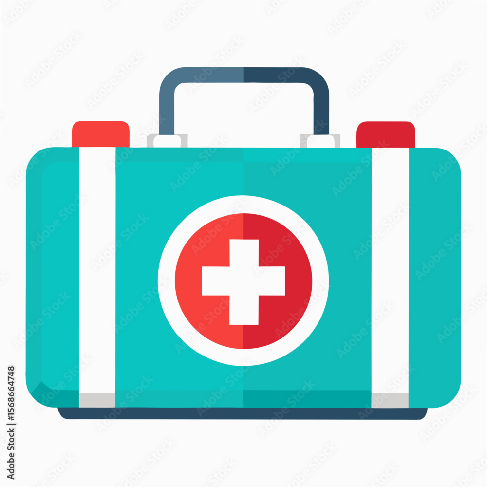 Obraz premium Teal first aid kit with red and white cross medical kit emergency kit