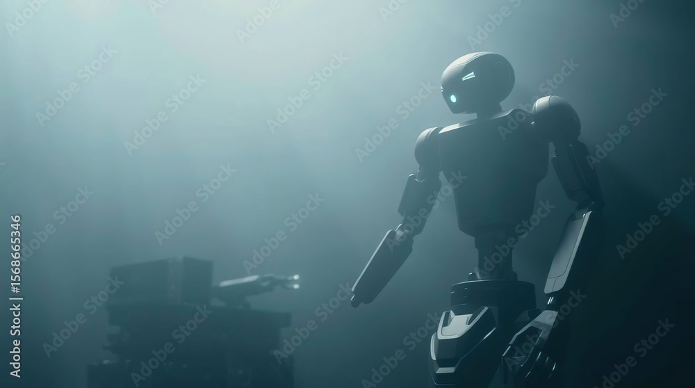 Fototapeta premium Robotic figure in atmospheric scene