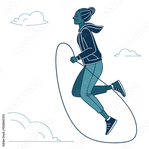 Woman jumping rope with clouds exercise fitness