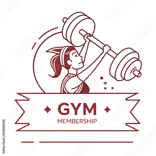 Woman lifting barbell in gym membership logo vector