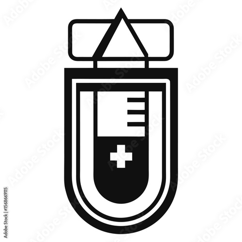 Clean black and white medical icon representing a blood sample for laboratory use