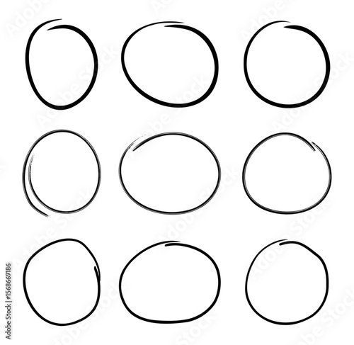 Collection of Hand-Drawn Black Circle and Oval Shapes