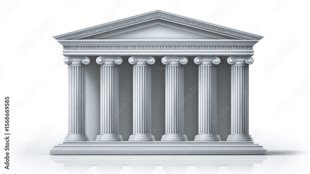 Obraz premium Classical temple front view with ionic columns and triangular pediment on white