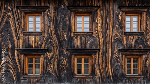 Wooden facade with windows