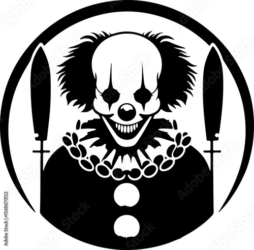 vector sketch illustration silhouette design icon logo symbol abstract modern clown ghost with scary face as scary mascot