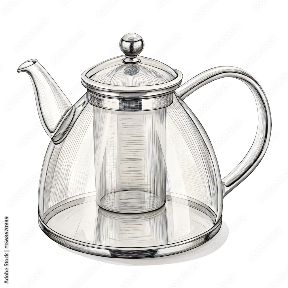 Fototapeta premium Glass Teapot Elegant Kitchenware Illustration isolated on transparent background