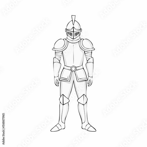 Outlined illustration of a medieval knight in full plate armor.