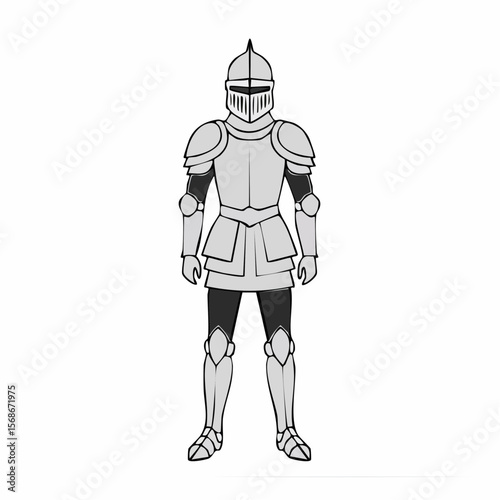 A full-body illustration of a medieval knight in shining armor, standing upright.