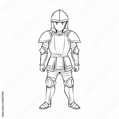A line drawing of a knight in full armor, standing in a neutral pose.