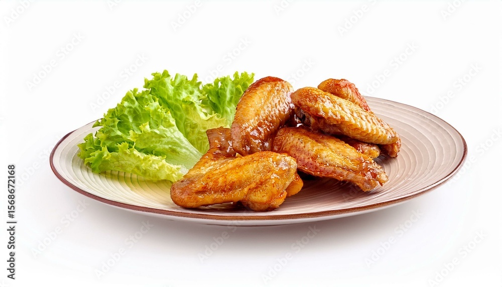 Glazed chicken wings with lettuce garnish Glazed chicken wings with lettuce garnish