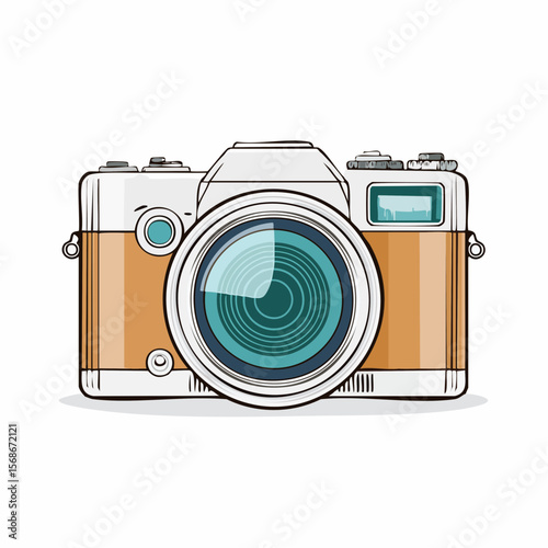 A vintage-style 35mm film camera, illustrated with detailed design elements, sits against a white background.