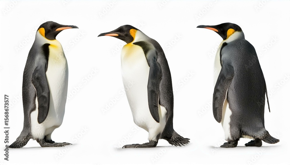 Fototapeta premium Three king penguins on white background