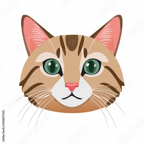 Adorable Tabby Cat Face Vector Illustration of a Cute Kitten