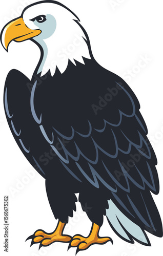 A bald eagle with wings slightly ruffled, turning its majestic head.