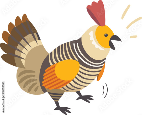 A greater prairie chicken displaying, inflating air sacs on its neck.