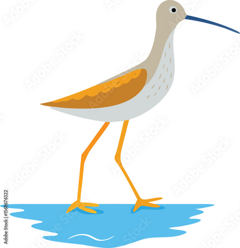 A greater yellowlegs bird calling loudly, its long yellow legs wading.