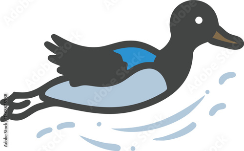 A lesser scaup duck in a quick dive, rapidly disappearing underwater.