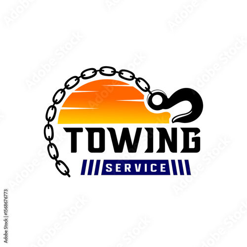 Vector graphic illustration of tow truck service logo design suitable for heavy equipment company