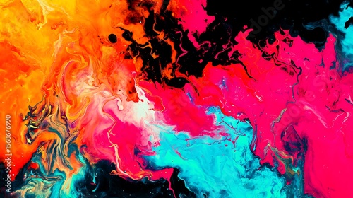A vibrant abstract painting of swirling colors.