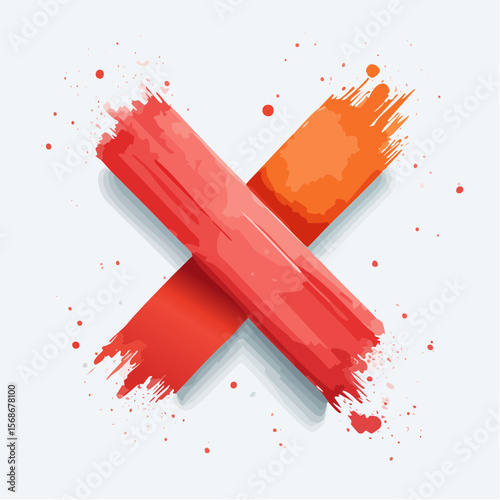Red cross icon symbol for cancel or wrong choice in 3D vector style watercolor