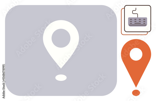 Orange location pin merged with exclamation mark emphasizing importance or alertness. Secondary symbols referencing GPS and tech. Ideal for maps, alerts, notifications, guidance, location-based