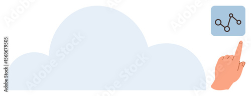 Cloud shape with line graph in square clicked by hand. Ideal for technology, cloud computing, data analysis, digital innovation, cloud storage, IT services, software solutions. Simple flat metaphor