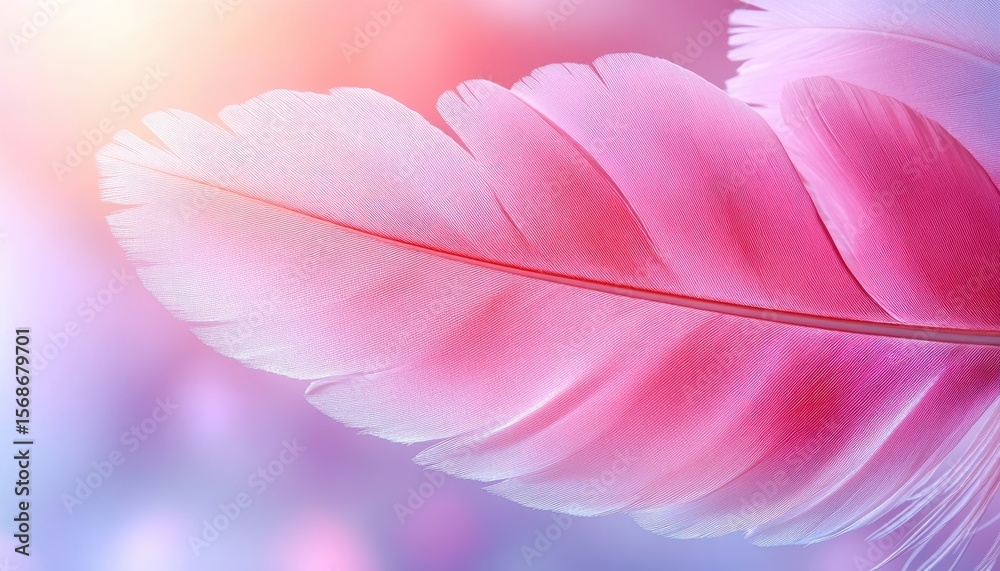 Naklejka premium Close-up of delicate pink feathers against a soft, dreamy bokeh background. Perfect for designs that require grace, elegance, or a gentle touch.