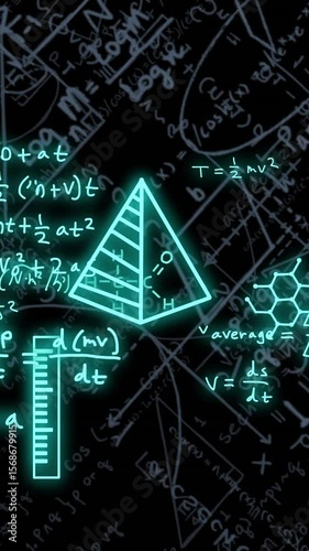 Animation of scientific data processing over dark background