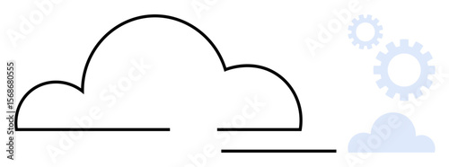 Cloud outline with gears symbolizing technology, data integration, and innovation. Ideal for IT, automation, cloud computing, software, growth, engineering simple flat metaphor