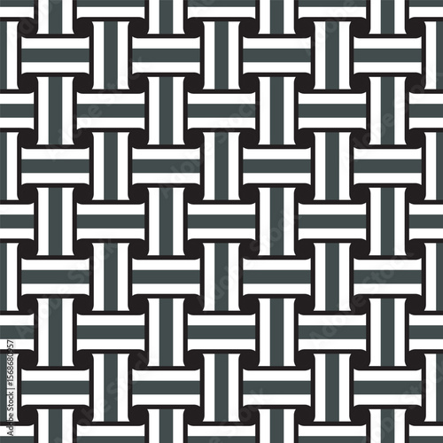 Woven Style Interlocking Geometric Stripe Line Black and White Pattern