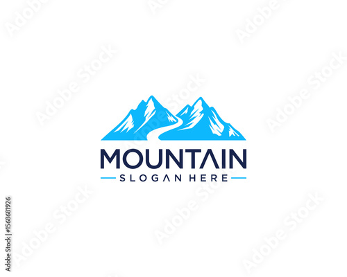 Blue mountain and river logo