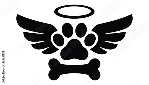 Dog Angel Paw with Wings and Halo Vector Icon