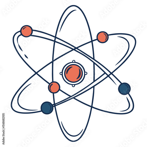 Atomic structure diagram with orbiting particles science
