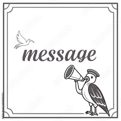Bird delivering message with megaphone announcement