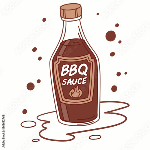 Brown B Q sauce bottle with flame logo bbq sauce liquid