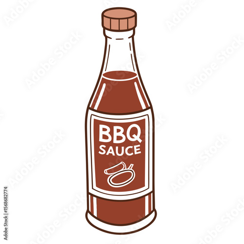 Brown bbq sauce bottle with label condiment food