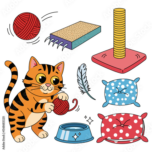 Engaging Cat with Playful Toys and Accessories