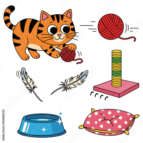 Energetic Cat with Playful Pet Items
