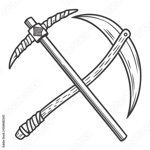Crossed pickaxe and scythe tools agriculture
