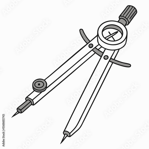 Drawing compass with sharp points and adjustable knob